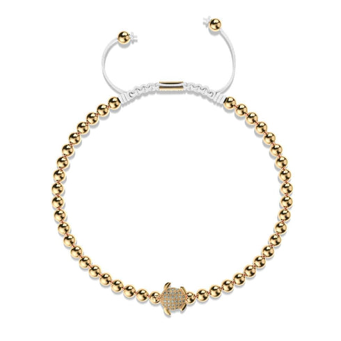 Tortue | Or 18 carats | Blanc | Tortue de mer de cristal | Bracelet Charmballa en macramé